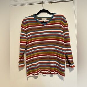 Studio Works Women’s Medium Colorful 3/4 Slit Sleeves V-Neck Ribbed Top.